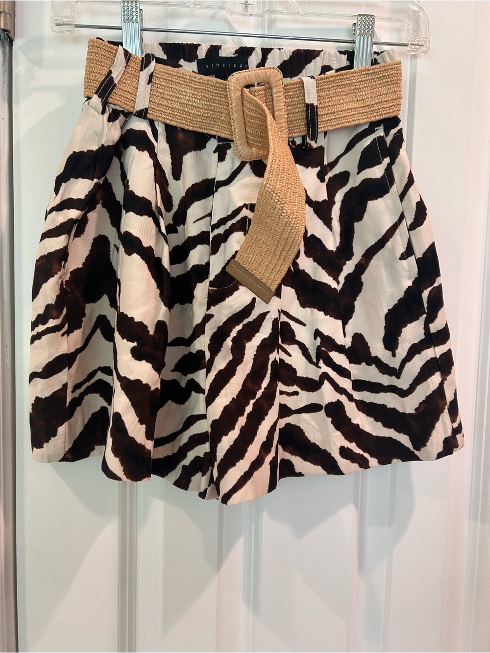 New Sanctuary Zebra Print Paperbag Shorts Woven Belt | High Rise Safari Small - Picture 3 of 6